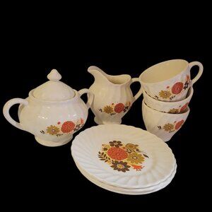 Scioto Pottery Stoneware Autumn  Coffee Tea Set